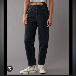 American Eagle Black Corduroy Barrel Jeans